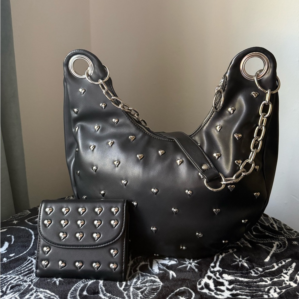 Foxblood Studded Heart Purse + Wallet